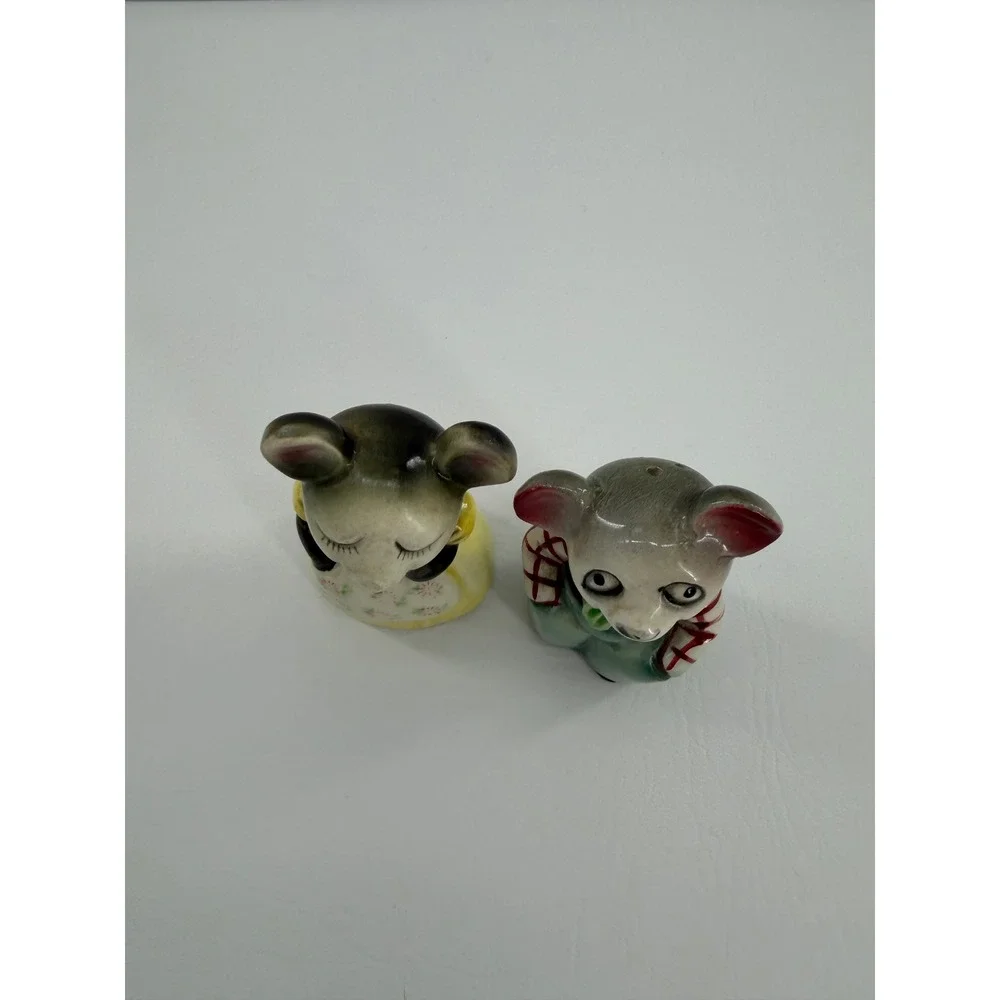Salt and Pepper Shakers Vintage Japan Mice Set Boy and Girl Anthropomorphic MCM